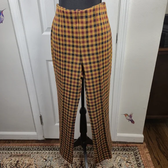 Philosophy Republic Mustard & Burgundy Plaid Flare High Waist Pants Size: M - Picture 1 of 10
